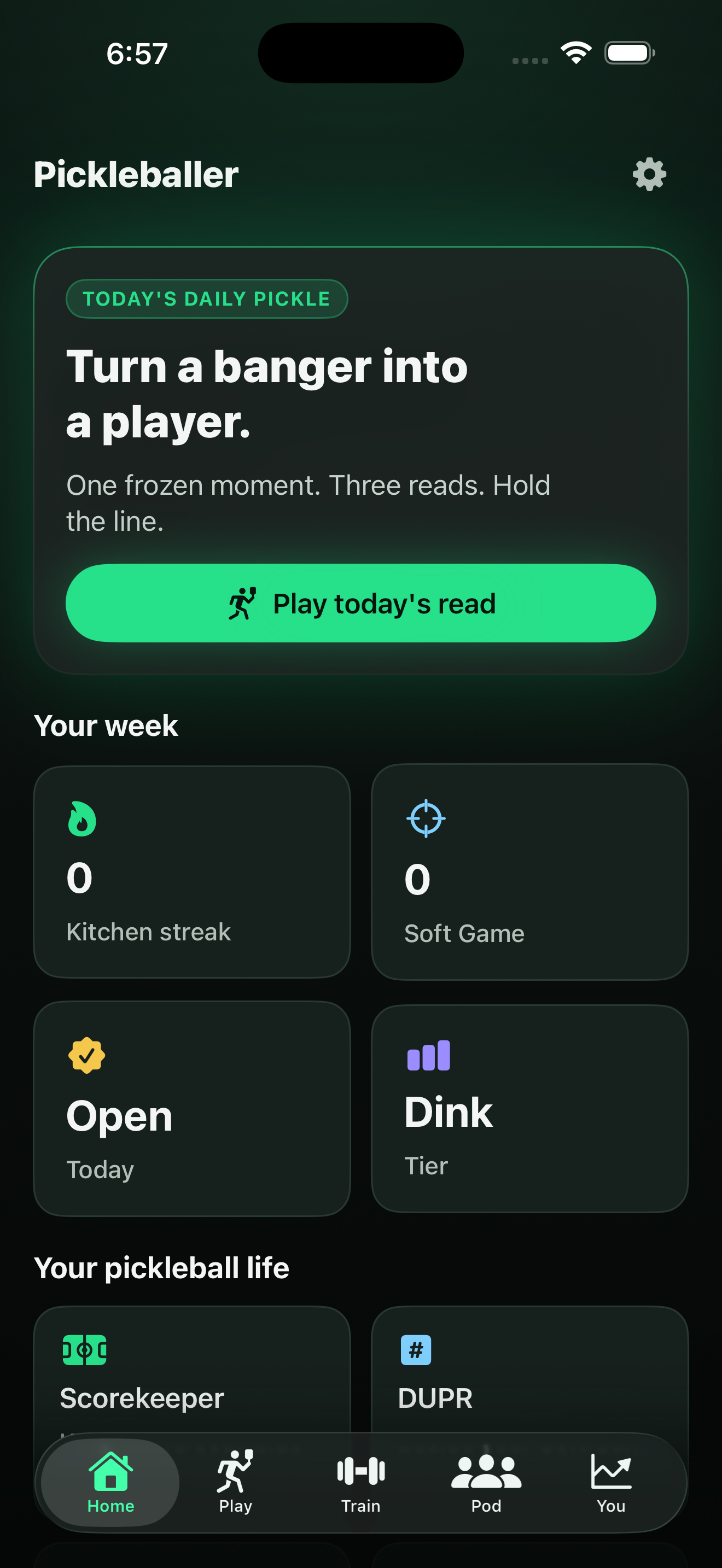 Pickleballer app screen